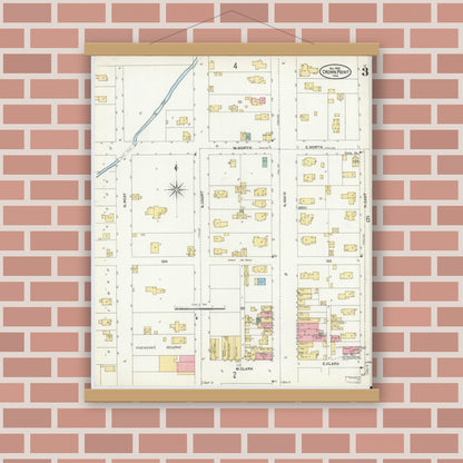 Old map wall art mockup — magnetic wood frame on brick wall — Sanborn Fire Insurance Map from Crown Point, Lake County, Indiana (1905), Sheet #0003