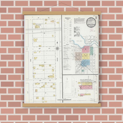 Old map wall art mockup — magnetic wood frame on brick wall — Sanborn Fire Insurance Map from Sauk Centre, Stearns County, Minnesota (1895) - Complete Map Set