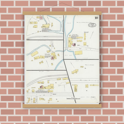 Old map wall art mockup — magnetic wood frame on brick wall — Sanborn Fire Insurance Map from Athol, Worcester County, Massachusetts (1896), Sheet #0010