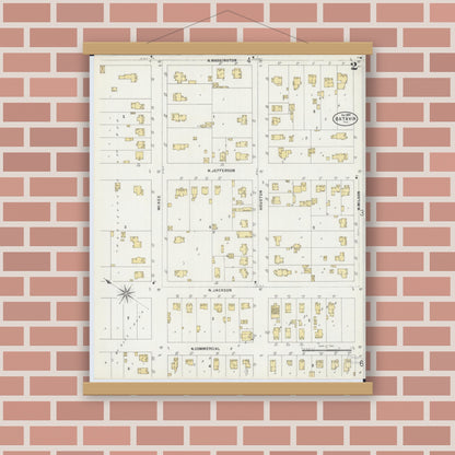 Old map wall art mockup — magnetic wood frame on brick wall — Sanborn Fire Insurance Map from Batavia, Kane County, Illinois (1897), Sheet #0002
