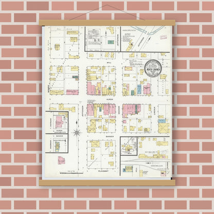 Old map wall art mockup — magnetic wood frame on brick wall — Sanborn Fire Insurance Map from North Branch, Lapeer County, Michigan (1909), Sheet #0001