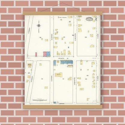 Old map wall art mockup — magnetic wood frame on brick wall — Sanborn Fire Insurance Map from Delray, Palm Beach County, Florida (1922), Sheet #0002