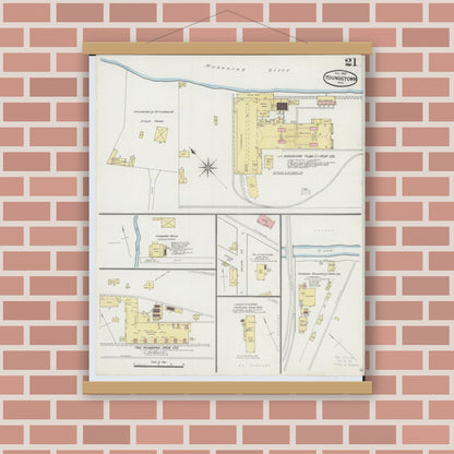 Old map wall art mockup — magnetic wood frame on brick wall — Sanborn Fire Insurance Map from Youngstown, Mahoning County, Ohio (1889), Sheet #0021
