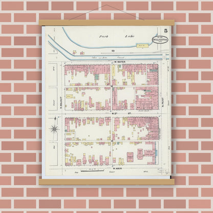 Old map wall art mockup — magnetic wood frame on brick wall — Sanborn Fire Insurance Map from Chillicothe, Ross County, Ohio (1890), Sheet #0005