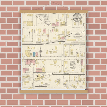 Old map wall art mockup — magnetic wood frame on brick wall — Sanborn Fire Insurance Map from Lake Butler, Union County, Florida (1913), Sheet #0001