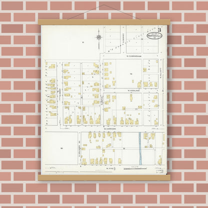Old map wall art mockup — magnetic wood frame on brick wall — Sanborn Fire Insurance Map from Martinsville, Morgan County, Indiana (1916), Sheet #0003