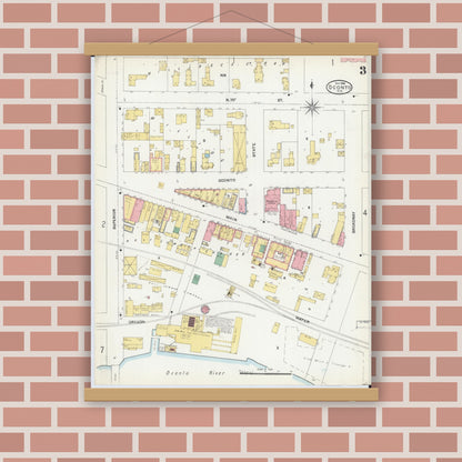 Old map wall art mockup — magnetic wood frame on brick wall — Sanborn Fire Insurance Map from Oconto, Oconto County, Wisconsin (1904), Sheet #0003