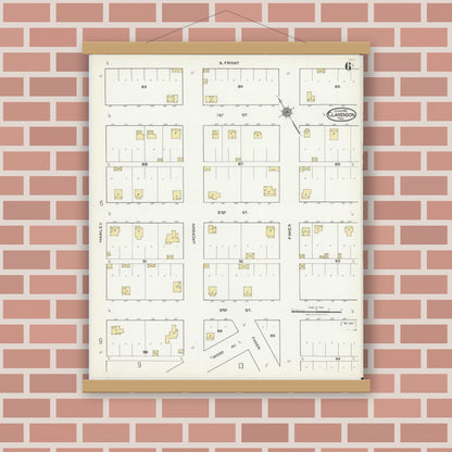 Old map wall art mockup — magnetic wood frame on brick wall — Sanborn Fire Insurance Map from Clarendon, Donley County, Texas (1921), Sheet #0006