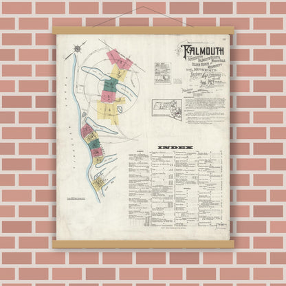 Old map wall art mockup — magnetic wood frame on brick wall — Sanborn Fire Insurance Map from Falmouth, Barnstable County, Massachusetts (1923) - Complete Map Set