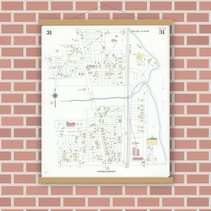Old map wall art mockup — magnetic wood frame on brick wall — Sanborn Fire Insurance Map from Beloit, Rock County, Wisconsin (1939), Sheet #0031