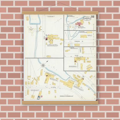 Old map wall art mockup — magnetic wood frame on brick wall — Sanborn Fire Insurance Map from Gloversville, Fulton County, New York (1902), Sheet #0032