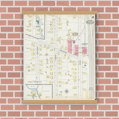 Old map wall art mockup — magnetic wood frame on brick wall — Sanborn Fire Insurance Map from Waverly, Tioga County, New York (1893), Sheet #0008