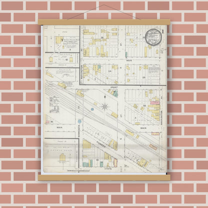 Old map wall art mockup — magnetic wood frame on brick wall — Sanborn Fire Insurance Map from Detroit Lakes, Becker County, Minnesota (1892) - Complete Map Set