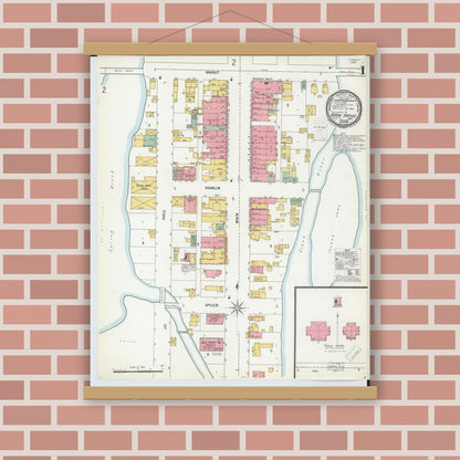 Old map wall art mockup — magnetic wood frame on brick wall — Sanborn Fire Insurance Map from Eaton Rapids, Eaton County, Michigan (1900), Sheet #0001