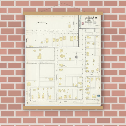 Old map wall art mockup — magnetic wood frame on brick wall — Sanborn Fire Insurance Map from Clearwater, Pinellas County, Florida (1913), Sheet #0002
