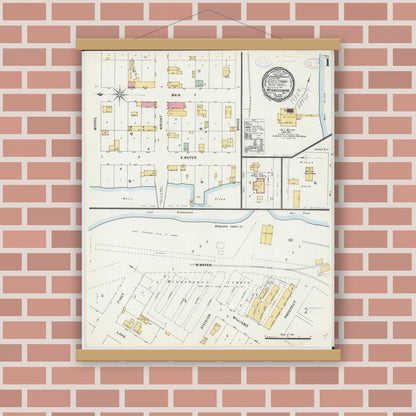 Old map wall art mockup — magnetic wood frame on brick wall — Sanborn Fire Insurance Map from Winneconne, Winnebago County, Wisconsin (1898) - Complete Map Set