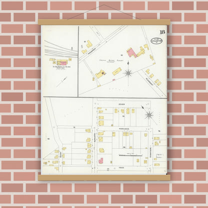 Old map wall art mockup — magnetic wood frame on brick wall — Sanborn Fire Insurance Map from Staunton, Independent Cities, Virginia (1904), Sheet #0018