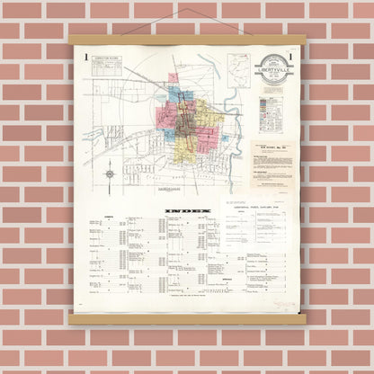 Old map wall art mockup — magnetic wood frame on brick wall — Sanborn Fire Insurance Map from Libertyville, Lake County, Illinois (1948), Sheet #0001