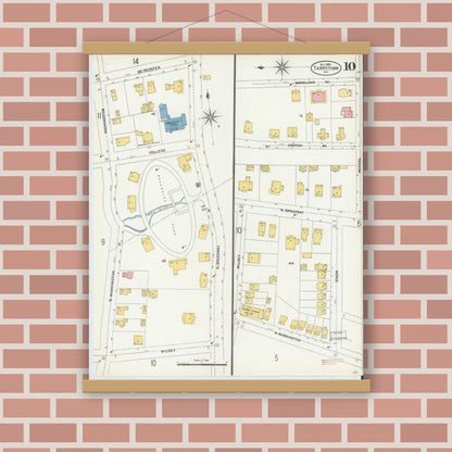 Old map wall art mockup — magnetic wood frame on brick wall — Sanborn Fire Insurance Map from Tarrytown, Westchester County, New York (1903), Sheet #0010