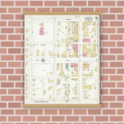 Old map wall art mockup — magnetic wood frame on brick wall — Sanborn Fire Insurance Map from Emporium, Cameron County, Pennsylvania (1903), Sheet #0003