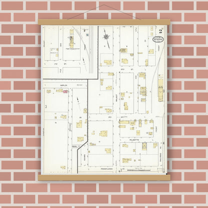 Old map wall art mockup — magnetic wood frame on brick wall — Sanborn Fire Insurance Map from Starke, Bradford County, Florida (1912), Sheet #0002