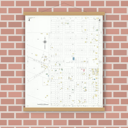 Old map wall art mockup — magnetic wood frame on brick wall — Sanborn Fire Insurance Map from Rocksprings, Edwards County, Texas (1948), Sheet #0004