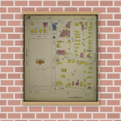 Old map wall art mockup — magnetic wood frame on brick wall — Sanborn Fire Insurance Map from Kenosha, Kenosha County, Wisconsin. (1918), Sheet 43