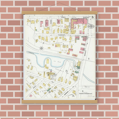 Old map wall art mockup — magnetic wood frame on brick wall — Sanborn Fire Insurance Map from Norwalk, Huron County, Ohio (1899), Sheet #0005