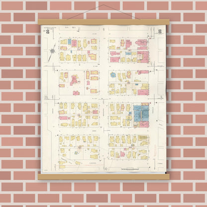 Old map wall art mockup — magnetic wood frame on brick wall — Sanborn Fire Insurance Map from Michigan City, La Porte County, Indiana (1948), Sheet #0008