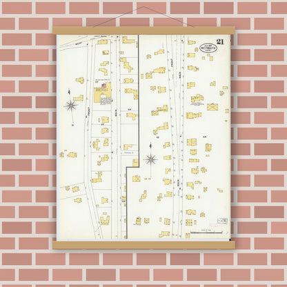 Old map wall art mockup — magnetic wood frame on brick wall — Sanborn Fire Insurance Map from Weymouth, Norfolk County, Massachusetts (1904), Sheet #0021