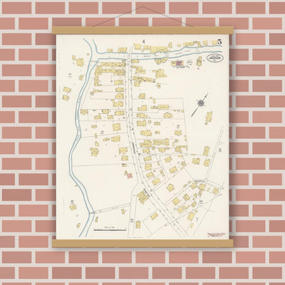 Old map wall art mockup — magnetic wood frame on brick wall — Sanborn Fire Insurance Map from Jackson, Amador County, California (1912), Sheet #0005
