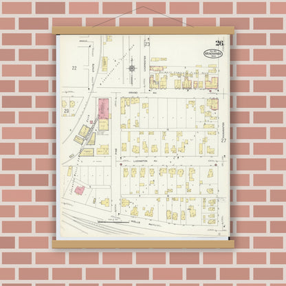 Old map wall art mockup — magnetic wood frame on brick wall — Sanborn Fire Insurance Map from Menominee, Menominee County, Michigan (1913), Sheet #0026