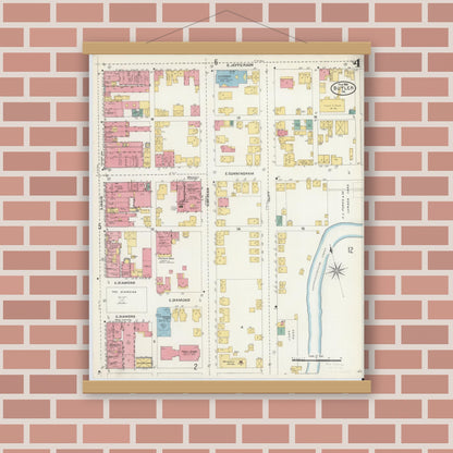 Old map wall art mockup — magnetic wood frame on brick wall — Sanborn Fire Insurance Map from Butler, Butler County, Pennsylvania (1906), Sheet #0004