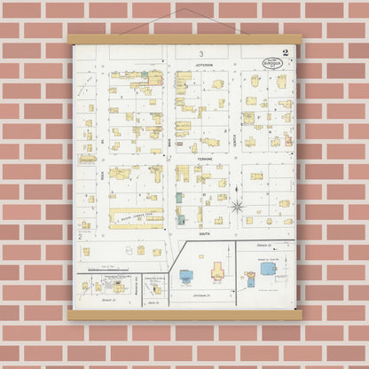 Old map wall art mockup — magnetic wood frame on brick wall — Sanborn Fire Insurance Map from Viroqua, Vernon County, Wisconsin (1900), Sheet #0002
