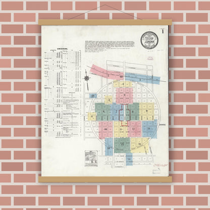Old map wall art mockup — magnetic wood frame on brick wall — Sanborn Fire Insurance Map from Corona, Riverside County, California (1911) - Complete Map Set