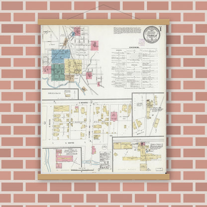 Old map wall art mockup — magnetic wood frame on brick wall — Sanborn Fire Insurance Map from Franklin, Johnson County, Indiana (1902) - Complete Map Set