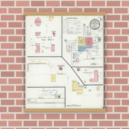 Old map wall art mockup — magnetic wood frame on brick wall — Sanborn Fire Insurance Map from Liberty, Clay County, Missouri (1899) - Complete Map Set