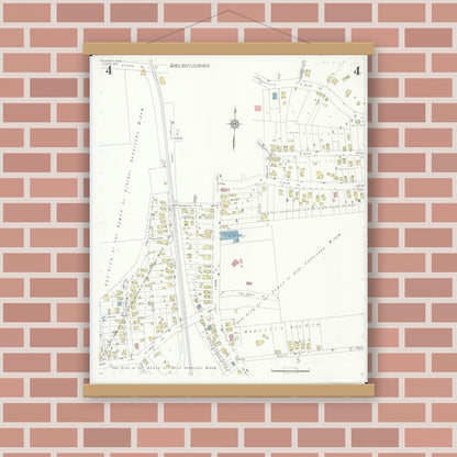 Old map wall art mockup — magnetic wood frame on brick wall — Sanborn Fire Insurance Map from Cleves, Hamilton County, Ohio (1938), Sheet #0004