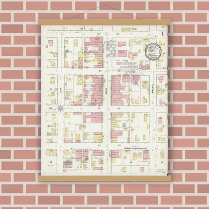 Old map wall art mockup — magnetic wood frame on brick wall — Sanborn Fire Insurance Map from Rockport, Spencer County, Indiana (1892) - Complete Map Set