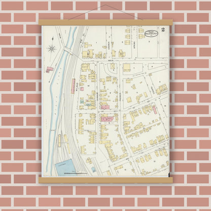 Old map wall art mockup — magnetic wood frame on brick wall — Sanborn Fire Insurance Map from Weatherly, Carbon County, Pennsylvania (1895), Sheet #0002