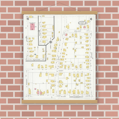 Old map wall art mockup — magnetic wood frame on brick wall — Sanborn Fire Insurance Map from Granville, Licking County, Ohio (1926), Sheet #0006