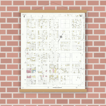 Old map wall art mockup — magnetic wood frame on brick wall — Sanborn Fire Insurance Map from Odessa, Edger County, Texas (1939), Sheet #0004