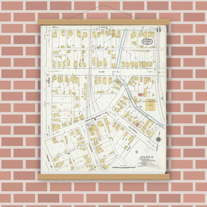 Old map wall art mockup — magnetic wood frame on brick wall — Sanborn Fire Insurance Map from Xenia, Greene County, Ohio (1919), Sheet #0011