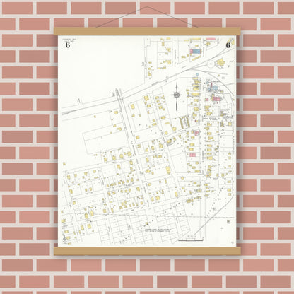 Old map wall art mockup — magnetic wood frame on brick wall — Sanborn Fire Insurance Map from Conroe, Montgomery County, Texas (1938), Sheet #0006