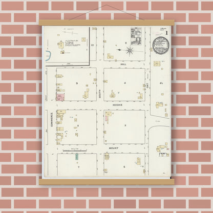 Old map wall art mockup — magnetic wood frame on brick wall — Sanborn Fire Insurance Map from Fairfield, Freestone County, Texas (1891) - Complete Map Set
