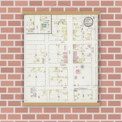 Old map wall art mockup — magnetic wood frame on brick wall — Sanborn Fire Insurance Map from Warrenton, Warren County, Missouri (1893) - Complete Map Set
