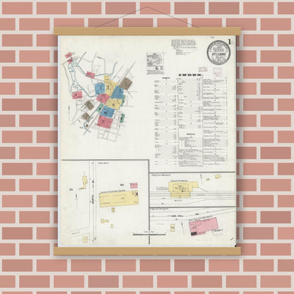Old map wall art mockup — magnetic wood frame on brick wall — Sanborn Fire Insurance Map from Attleboro, Bristol County, Massachusetts (1905) - Complete Map Set