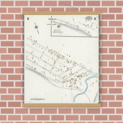 Old map wall art mockup — magnetic wood frame on brick wall — Sanborn Fire Insurance Map from Oakdale, Allegheny County, Pennsylvania (1924), Sheet #0008
