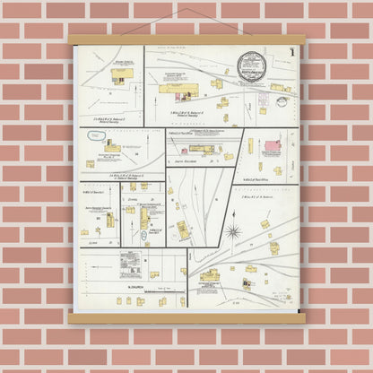 Old map wall art mockup — magnetic wood frame on brick wall — Sanborn Fire Insurance Map from North Amherst, Lorain County, Ohio (1901) - Complete Map Set