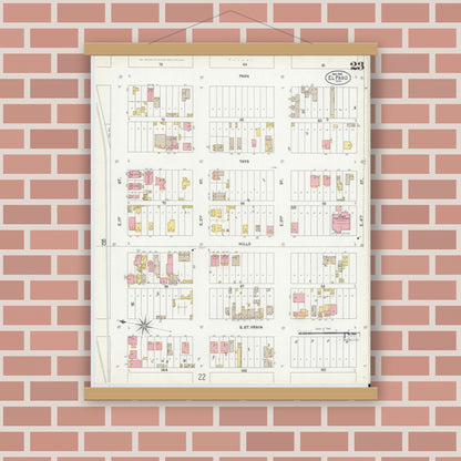 Old map wall art mockup — magnetic wood frame on brick wall — Sanborn Fire Insurance Map from El Paso, El Paso County, Texas (1902), Sheet #0023